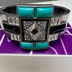 Lia Sophia Art Deco Nouvelle Bangle Hinged Bracelet matte silver NEW